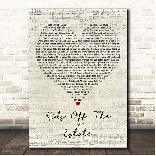 The Reytons Kids Off The Estate Script Heart Song Lyric Print