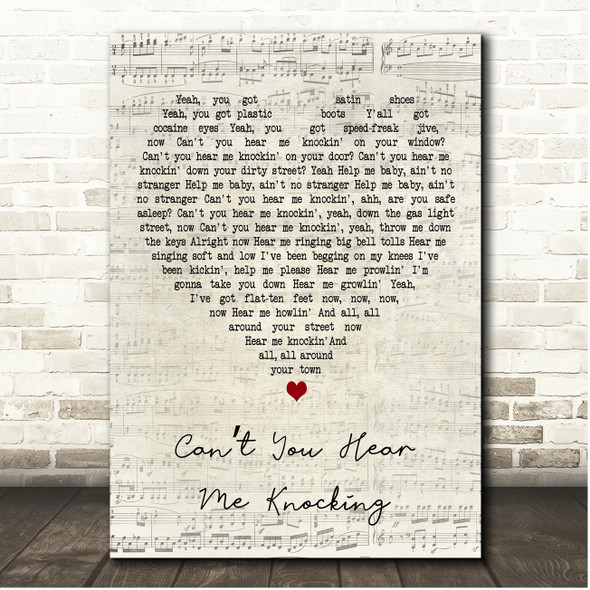 The Rolling Stones Cant You Hear Me Knocking Script Heart Song Lyric Print