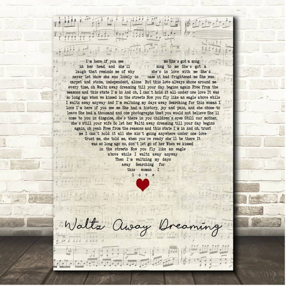 Toby Bourke Waltz Away Dreaming Script Heart Song Lyric Print