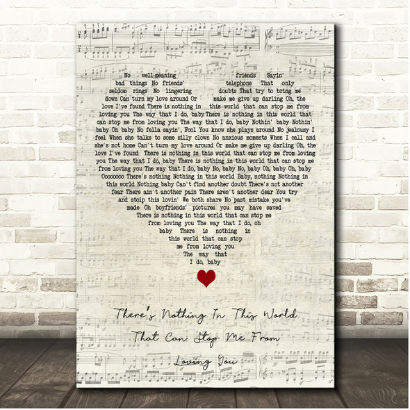 Tom Brock Theres Nothing In This World That Can Stop Me From Loving You Script Heart Song Lyric Print