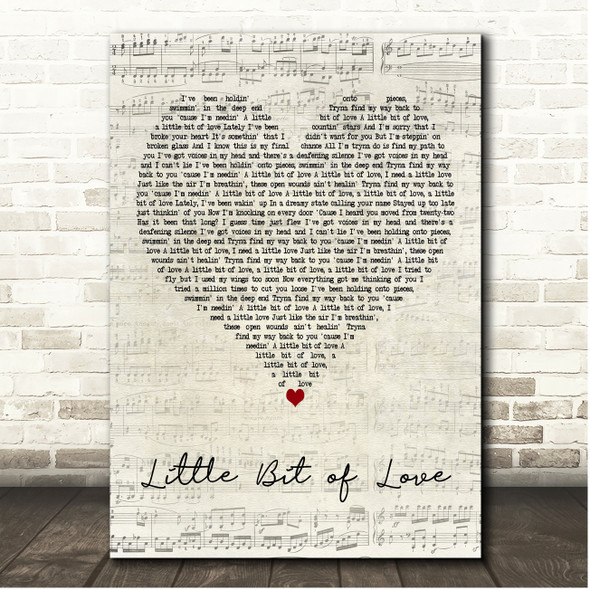 Tom Grennan Little Bit of Love Script Heart Song Lyric Print
