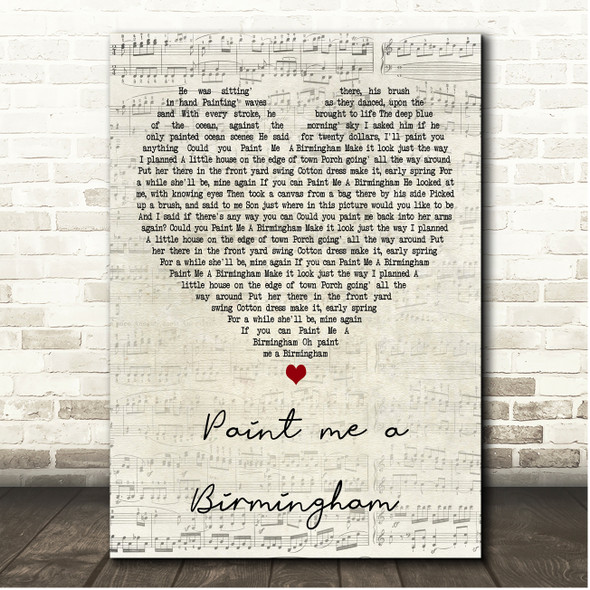 Tracy Lawrence Paint Me A Birmingham Script Heart Song Lyric Print