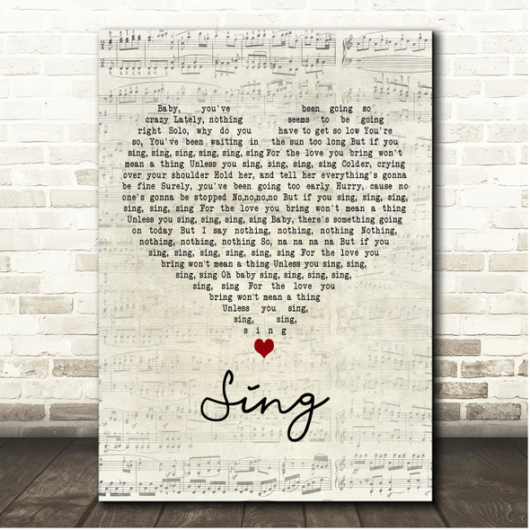 Travis Sing Script Heart Song Lyric Print