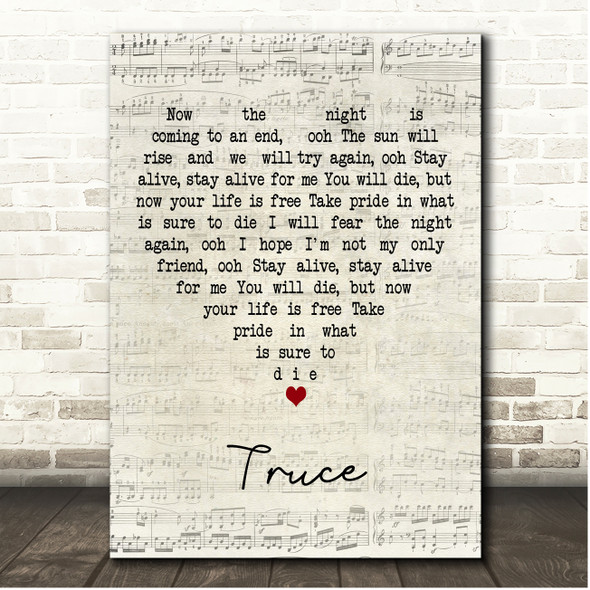 Twenty One Pilots Truce Script Heart Song Lyric Print