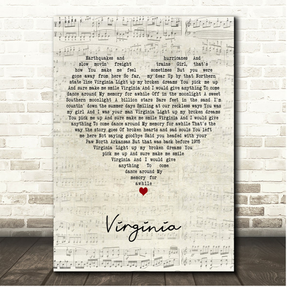 Whiskey Myers Virginia Script Heart Song Lyric Print