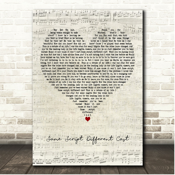 Whitney Houston Same Script Different Cast Script Heart Song Lyric Print