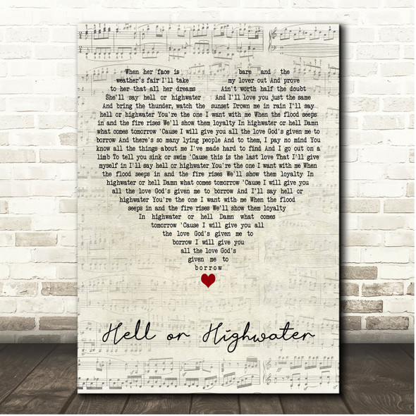 Zach Bryan Hell or Highwater Script Heart Song Lyric Print