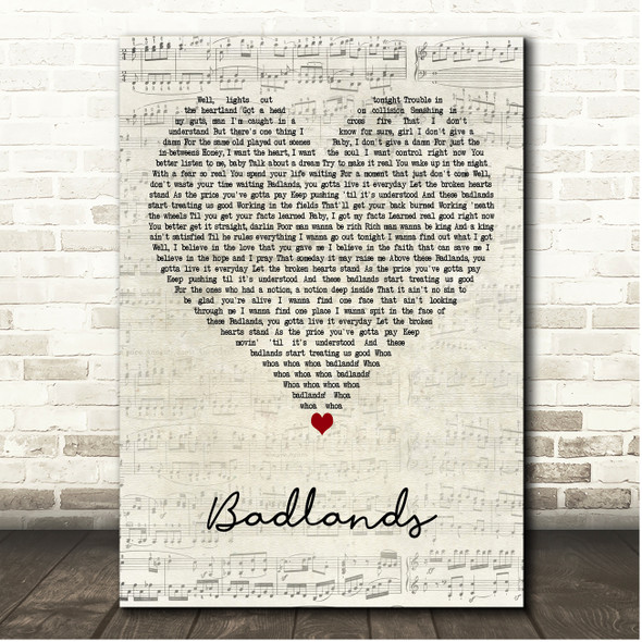 Bruce Springsteen Badlands Script Heart Song Lyric Print