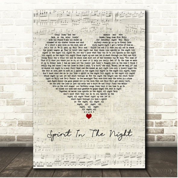 Bruce Springsteen Spirit In The Night Script Heart Song Lyric Print