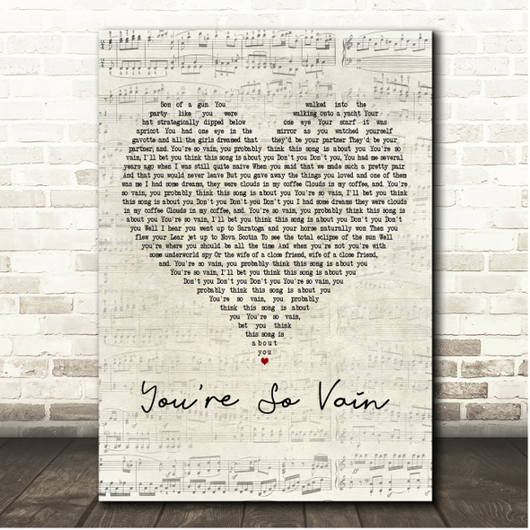 Carly Simon You're So Vain Script Heart Song Lyric Print