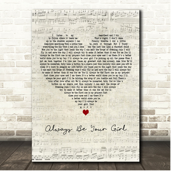 Celine Dion Always Be Your Girl Script Heart Song Lyric Print
