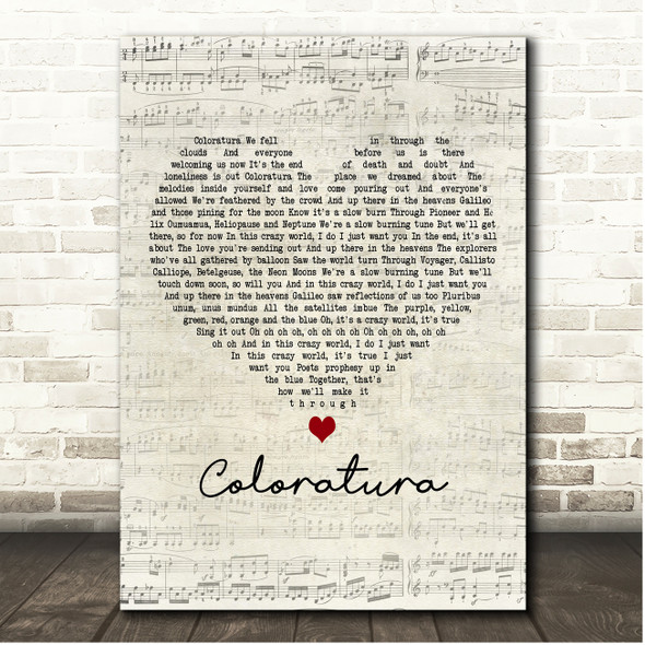 Coldplay Coloratura Script Heart Song Lyric Print