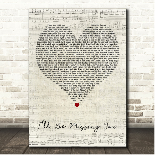 Diddy & Faith Evans Ill Be Missing You Script Heart Song Lyric Print