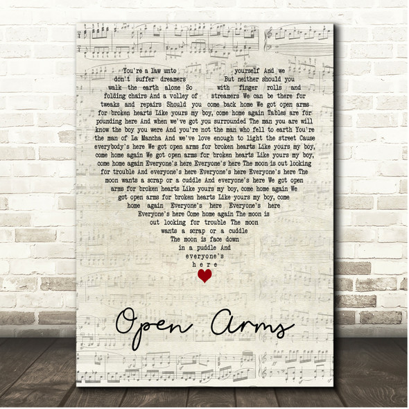 Elbow Open Arms Script Heart Song Lyric Print