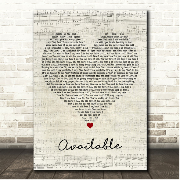 Elevation Worship Available Script Heart Song Lyric Print