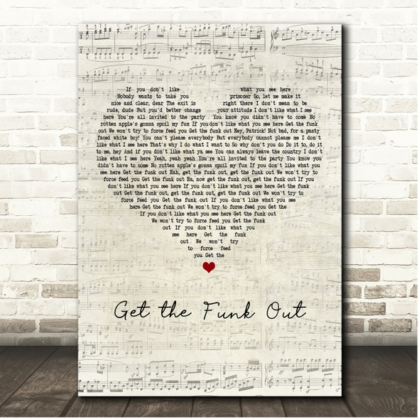 Extreme Get the Funk Out Script Heart Song Lyric Print