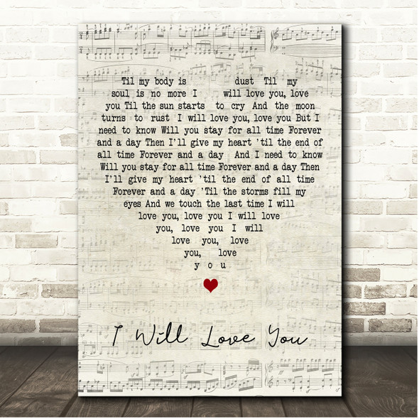 Fisher I Will Love You Script Heart Song Lyric Print