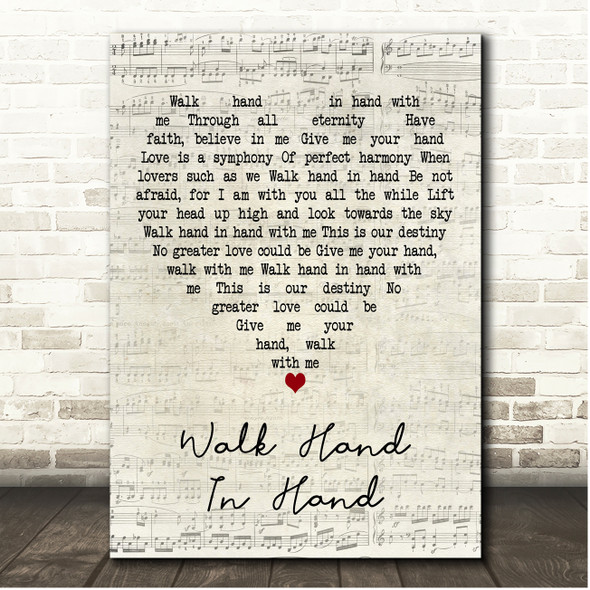 Gerry and The Pacemakers Walk Hand in Hand Script Heart Song Lyric Print