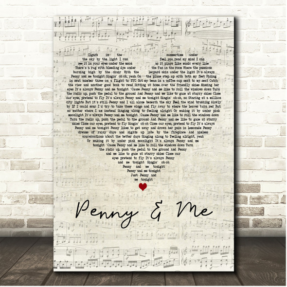 Hanson Penny & Me Script Heart Song Lyric Print