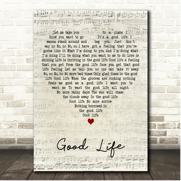 Inner City Good Life Script Heart Song Lyric Print