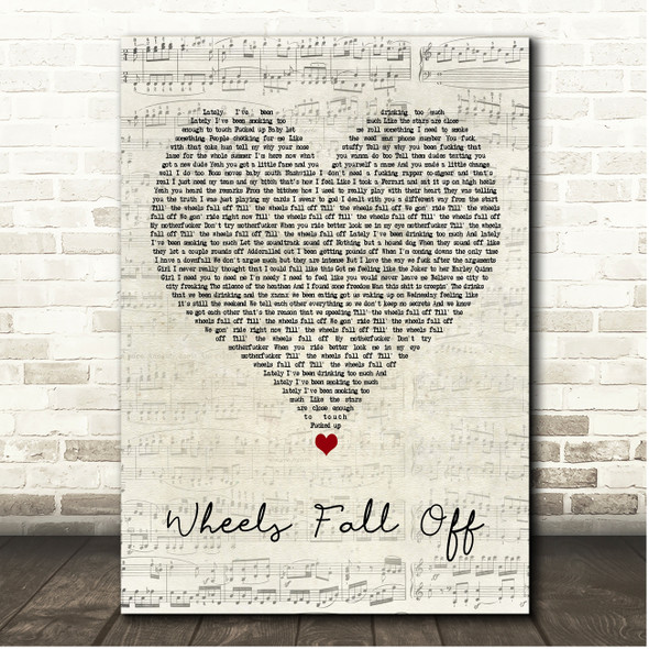 JellyRoll Wheels Fall Off Script Heart Song Lyric Print