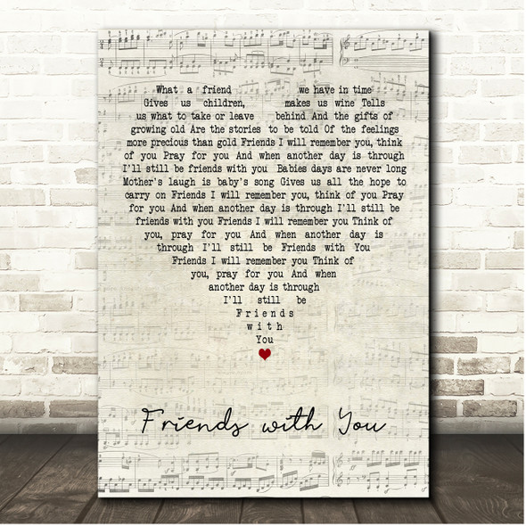 John Denver Friends with You Script Heart Song Lyric Print