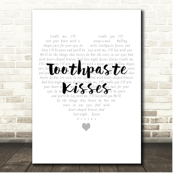 The Maccabees Toothpaste Kisses Simple Heart Pale Grey Song Lyric Print