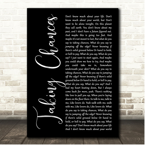 Celine Dion Taking Chances Black Script Song Lyric Print