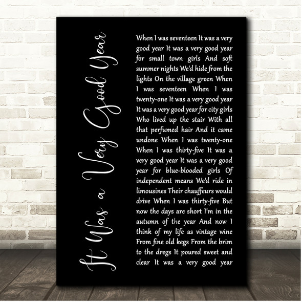 Frank Sinatra It Was a Very Good Year Black Script Song Lyric Print