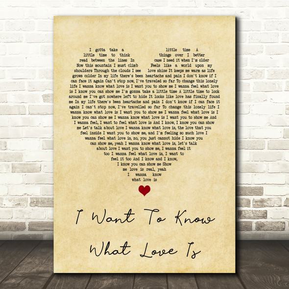 Foreigner I Want To Know What Love Is Vintage Heart Song Lyric Quote Print
