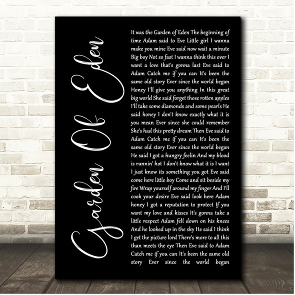 John Cafferty Garden Of Eden Black Script Song Lyric Print