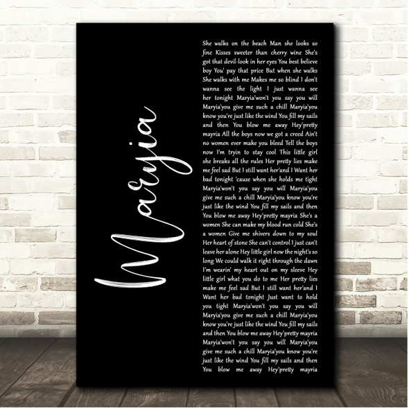 John Cafferty Maryia Black Script Song Lyric Print