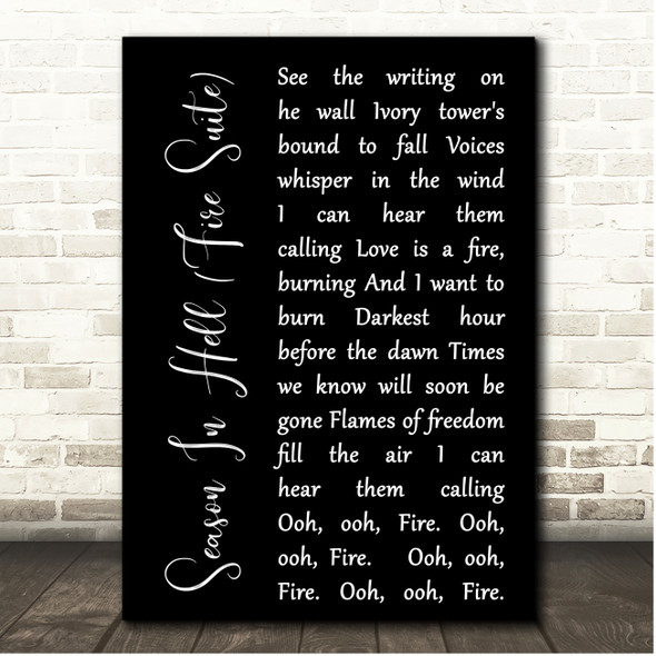 John Cafferty Season In Hell (Fire Suite) Black Script Song Lyric Print