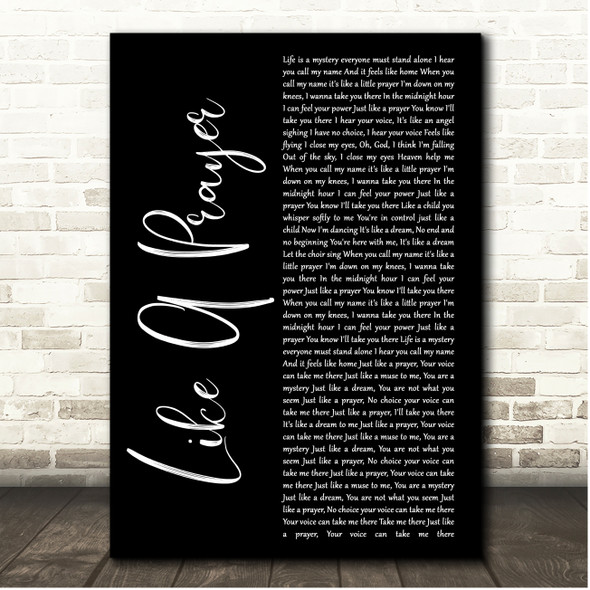 Madonna Like A Prayer Black Script Song Lyric Print