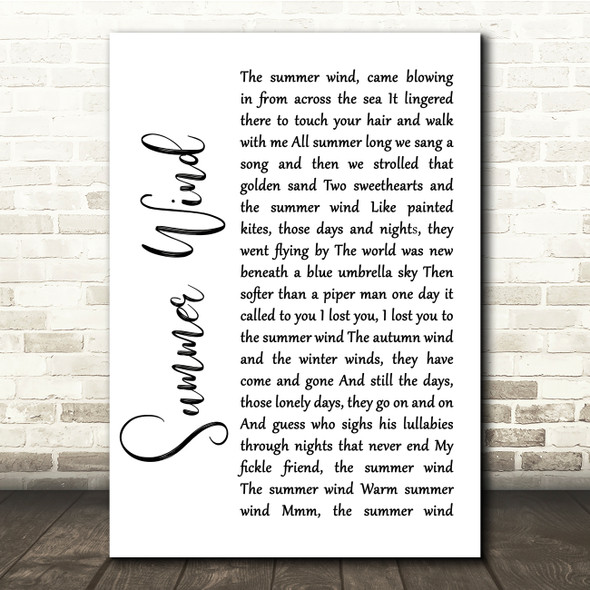 Frank Sinatra Summer Wind White Script Song Lyric Quote Print