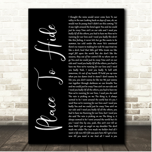 O.A.R Place To Hide Black Script Song Lyric Print