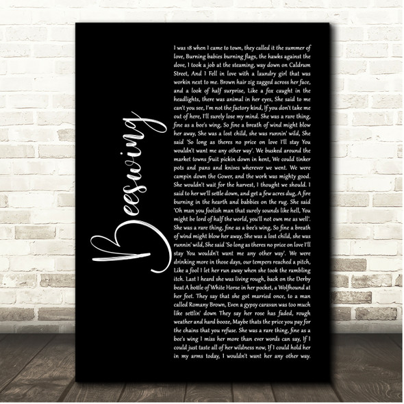 Roy Bailey Beeswing Black Script Song Lyric Print