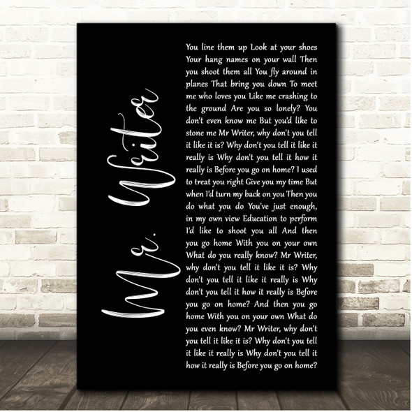 Stereophonics Mr. Writer Black Script Song Lyric Print