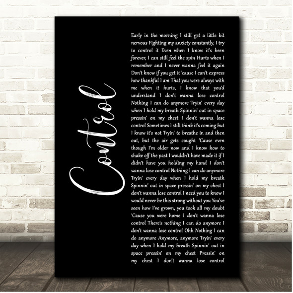 Zoe Wees Control Black Script Song Lyric Print