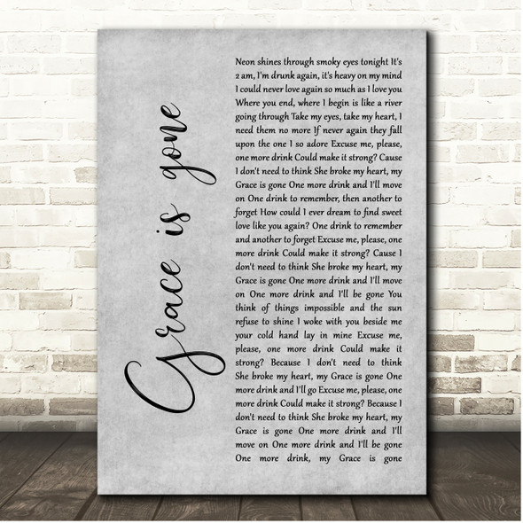 Dave Matthews Band Grace Is Gone Grey Rustic Script Song Lyric Print