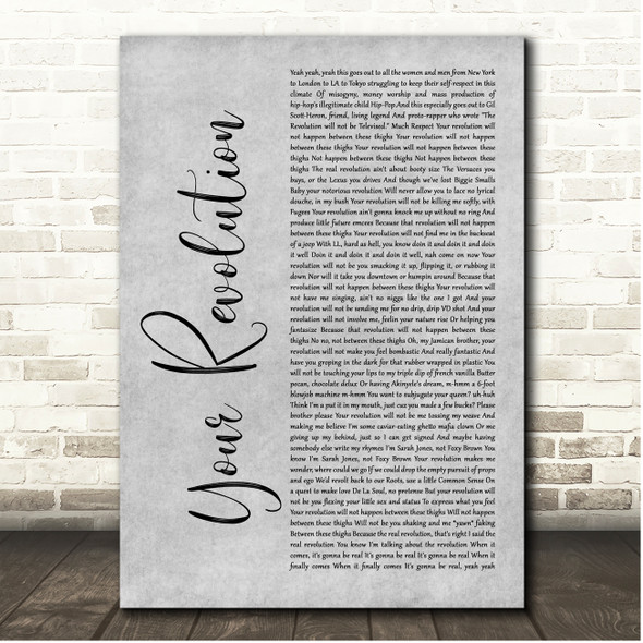 DJ Vadim Your Revolution Grey Rustic Script Song Lyric Print