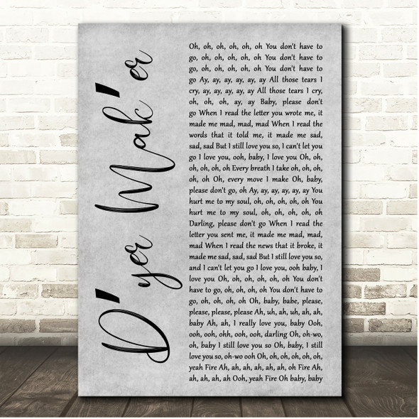 Led Zeppelin Dyer Maker Grey Rustic Script Song Lyric Print