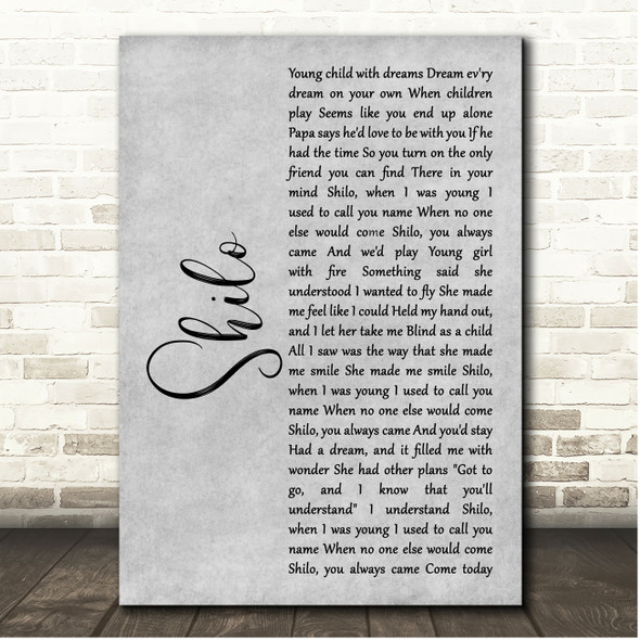 Neil Diamond Shilo Grey Rustic Script Song Lyric Print