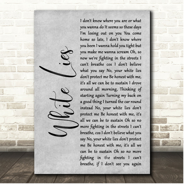 Stereophonics White Lies Grey Rustic Script Song Lyric Print