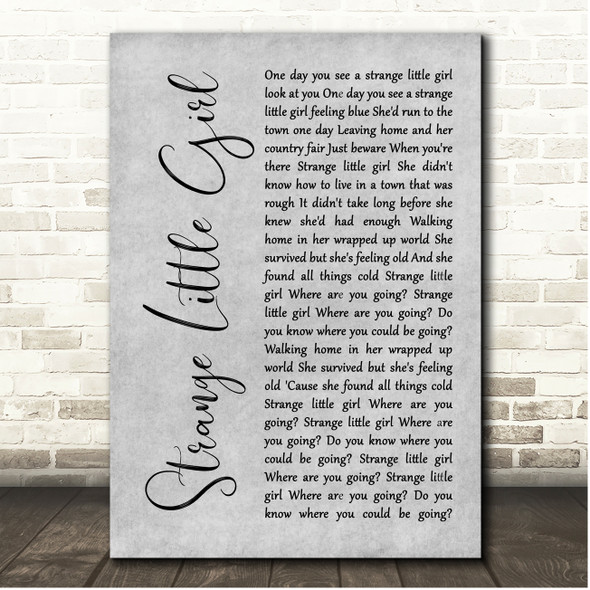 The Stranglers Strange Little Girl Grey Rustic Script Song Lyric Print