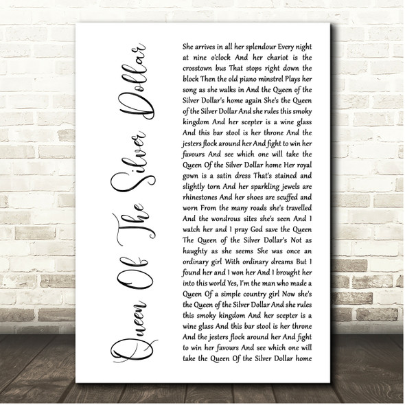 Dr. Hook Queen Of The Silver Dollar White Script Song Lyric Print