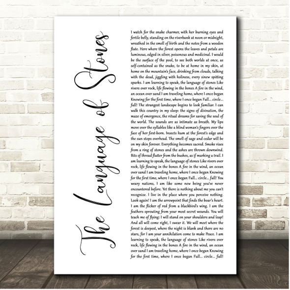 Geoff Bartley, Sarah Stockwell The Language of Stones White Script Song Lyric Print