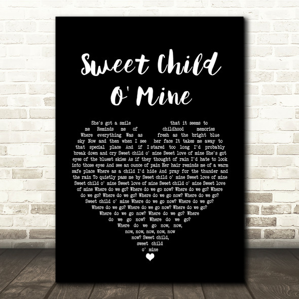 Guns N Roses Sweet Child O' Mine Black Heart Song Lyric Quote Print