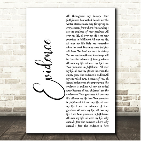 Josh Baldwin Evidence White Script Song Lyric Print