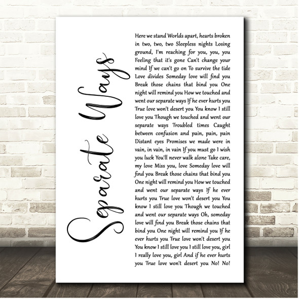 Journey Separate Ways White Script Song Lyric Print